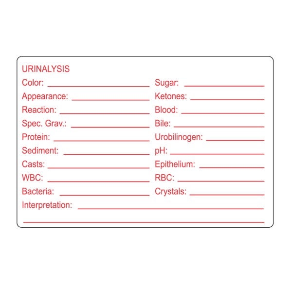 Veterinary Urinalysis Results Label 2" x 3" White w/Red